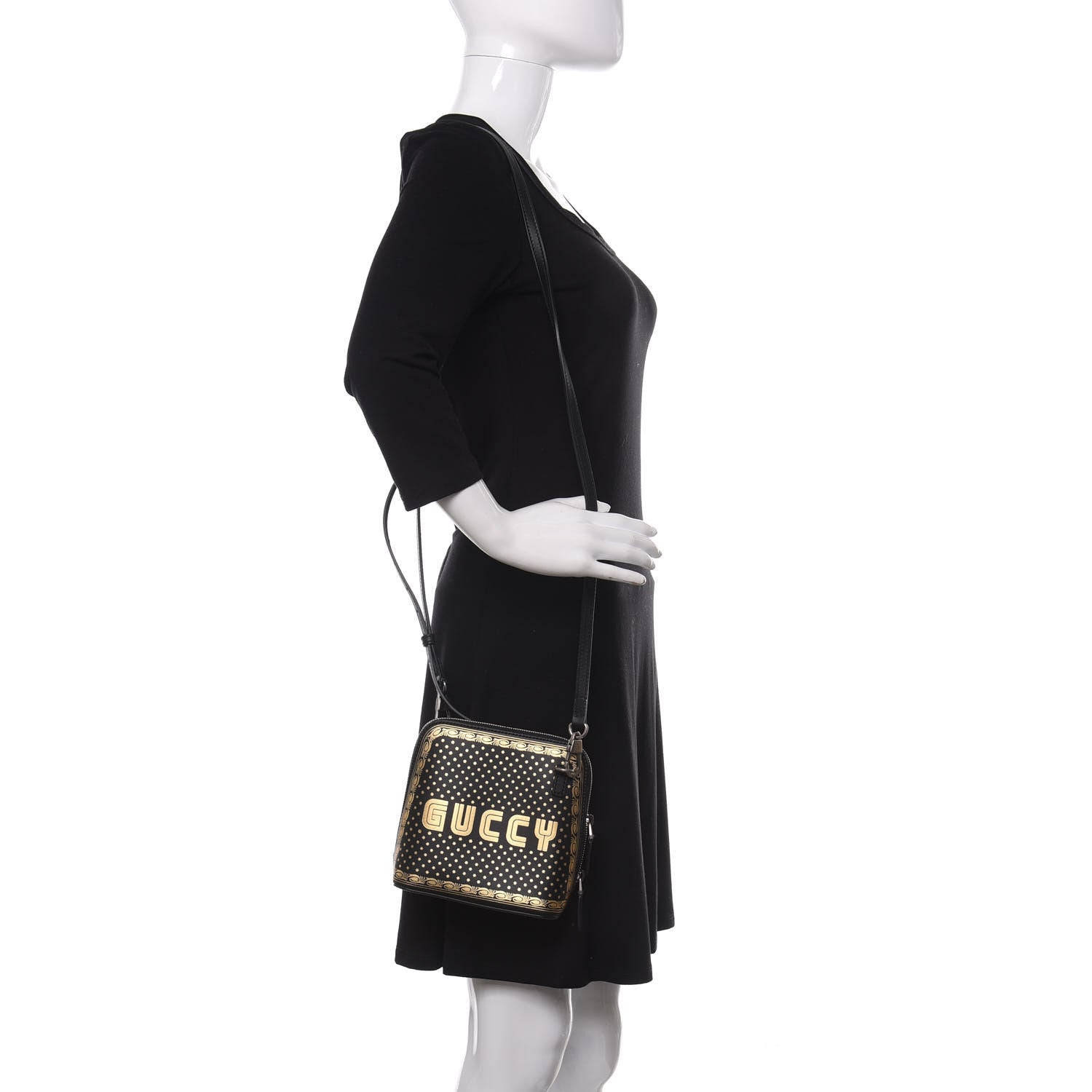 Gucci X SEGA Calfskin GUCCY Stars Mini Dome Shoulder Bag Black Gold 2 of 12
