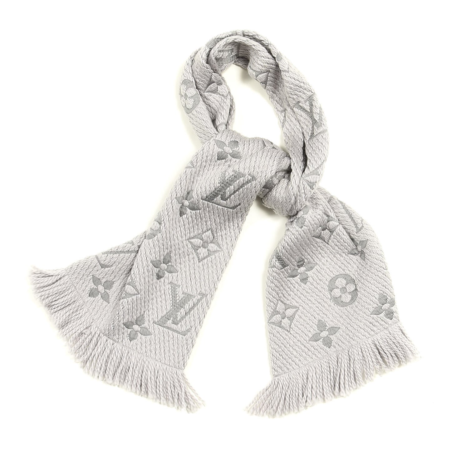 Wool Silk Logomania Scarf Pearl Grey