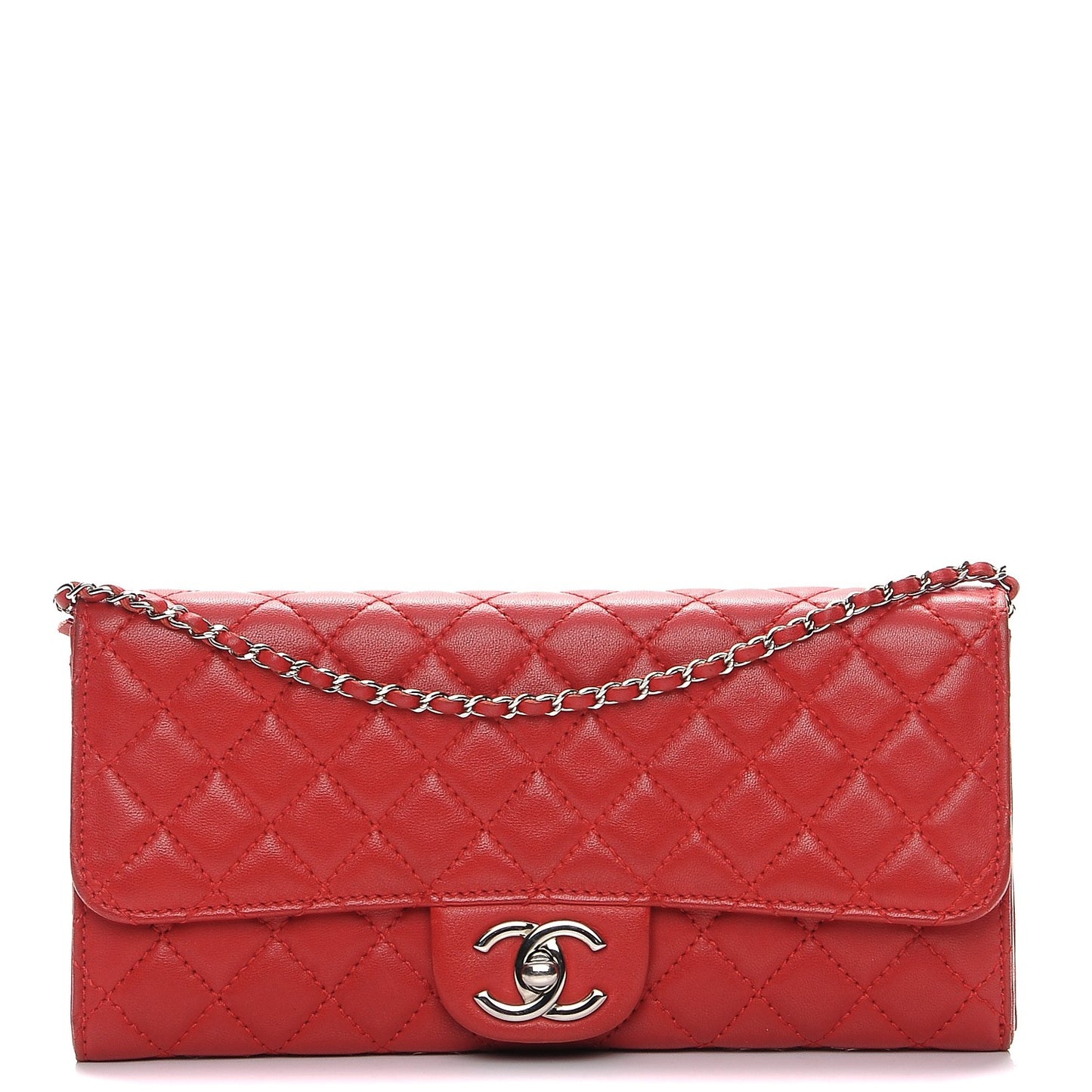 Lambskin Quilted Chain Clutch Flap Red