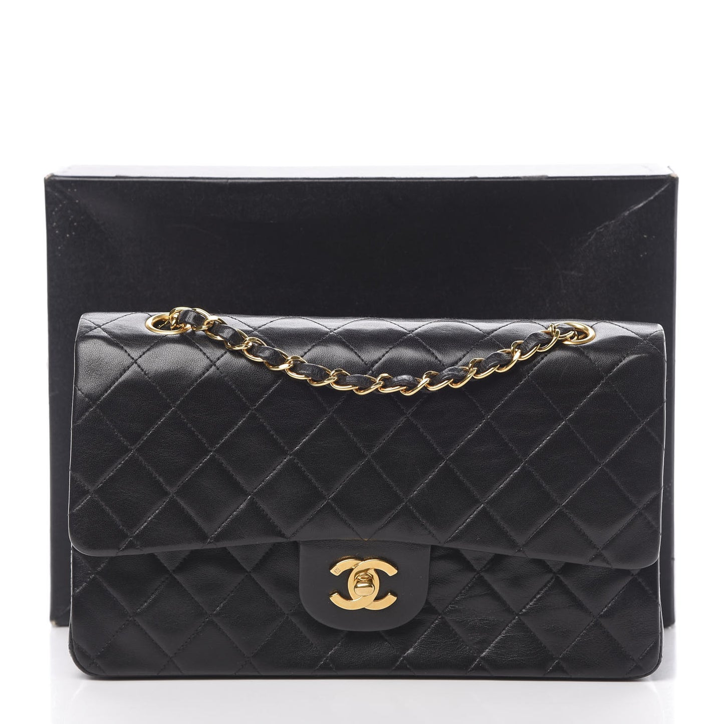 Lambskin Quilted Medium Double Flap Black