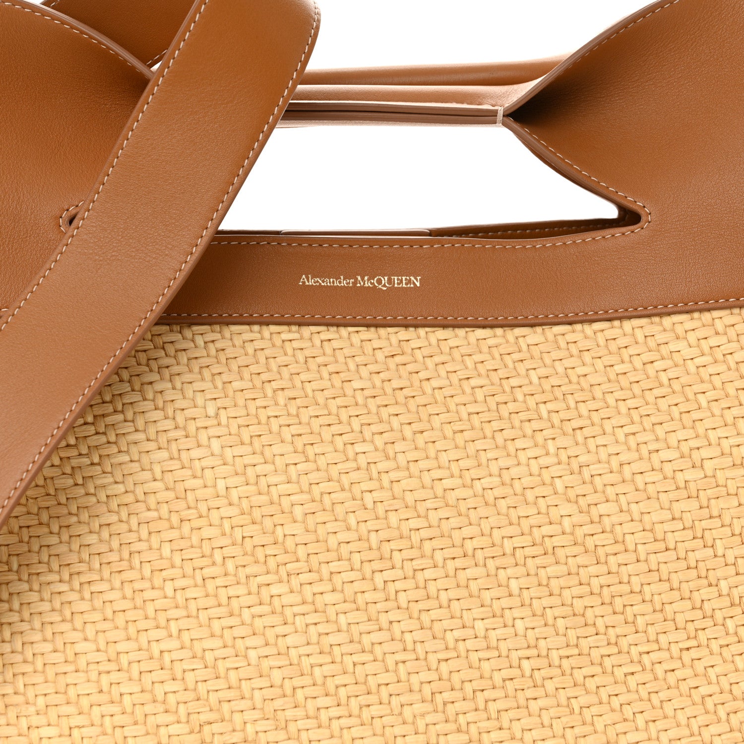 Alexander McQueen Raffia Calfskin Small The Bow Bag Natural Tan 8 of 10