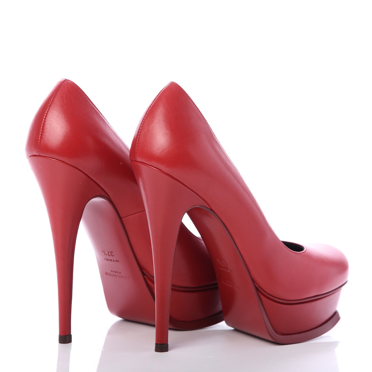 Saint Laurent Seta Calfskin Tribute 105 Platform Pumps 37.5 Rouge Orient 4 of 7