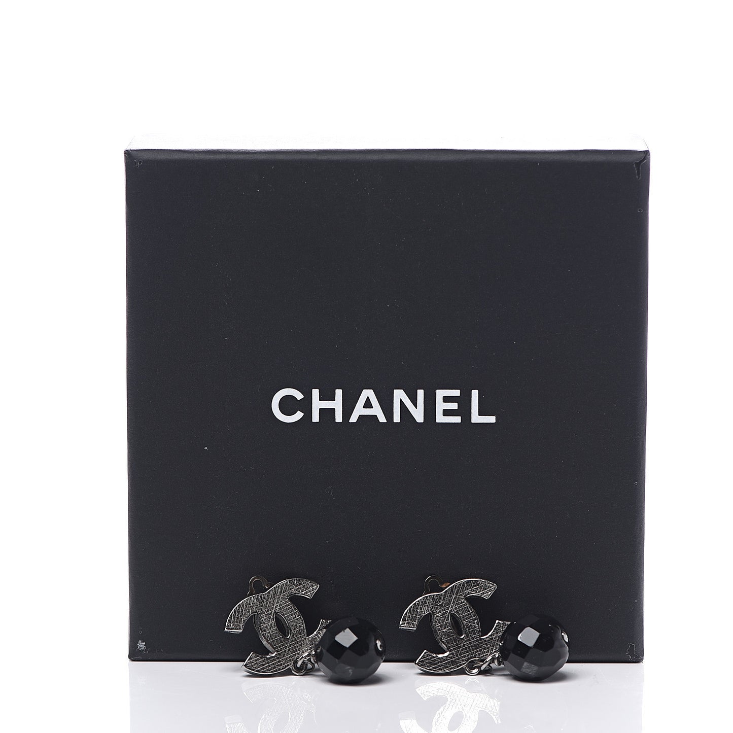 Ruthenium CC Bead Drop Clip On Earrings Black