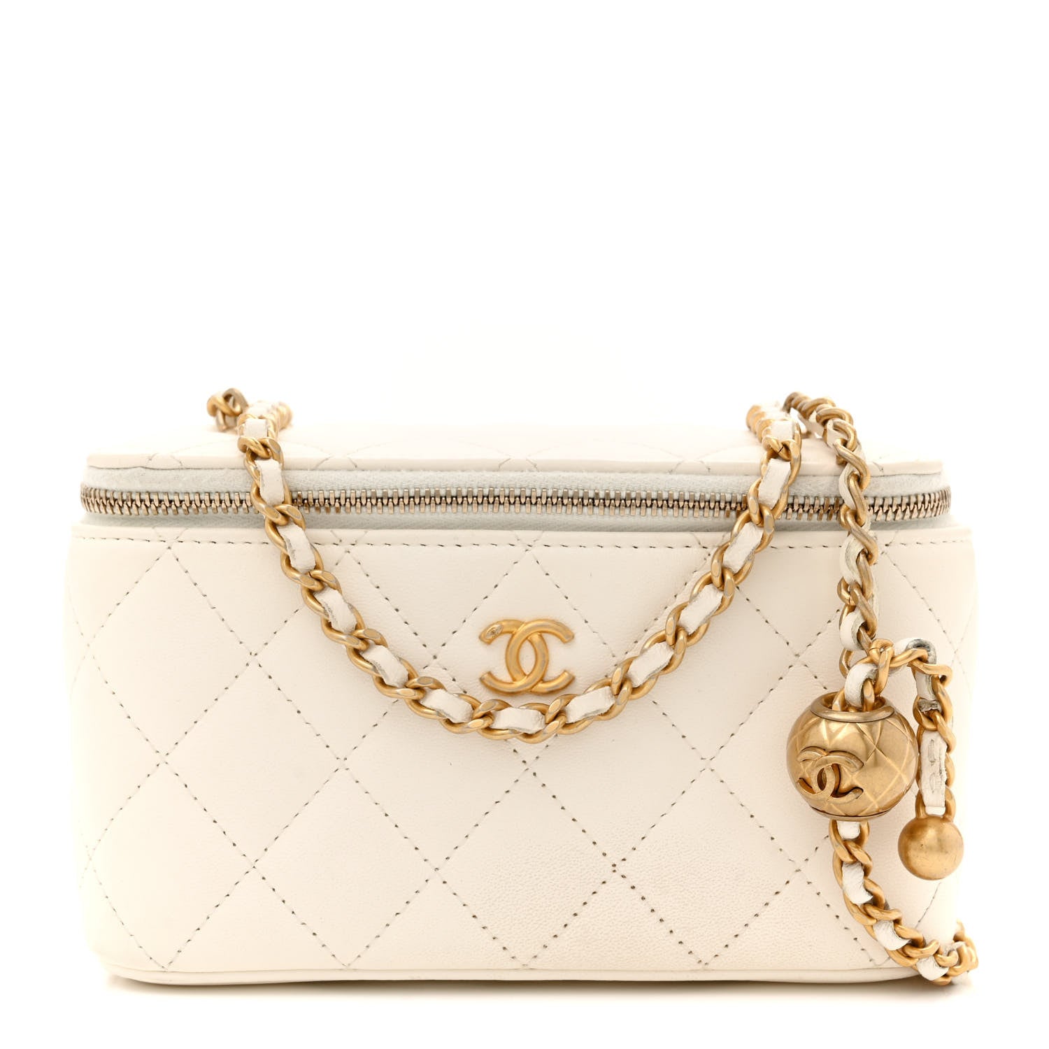 Chanel Lambskin Quilted Pearl Crush Small Vanity Case With Chain White 1 of 13