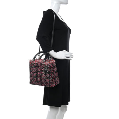 Christian Dior Tweed Fringe Cannage Embroidered Medium Lady Dior Pink Black Multicolor 2 of 13