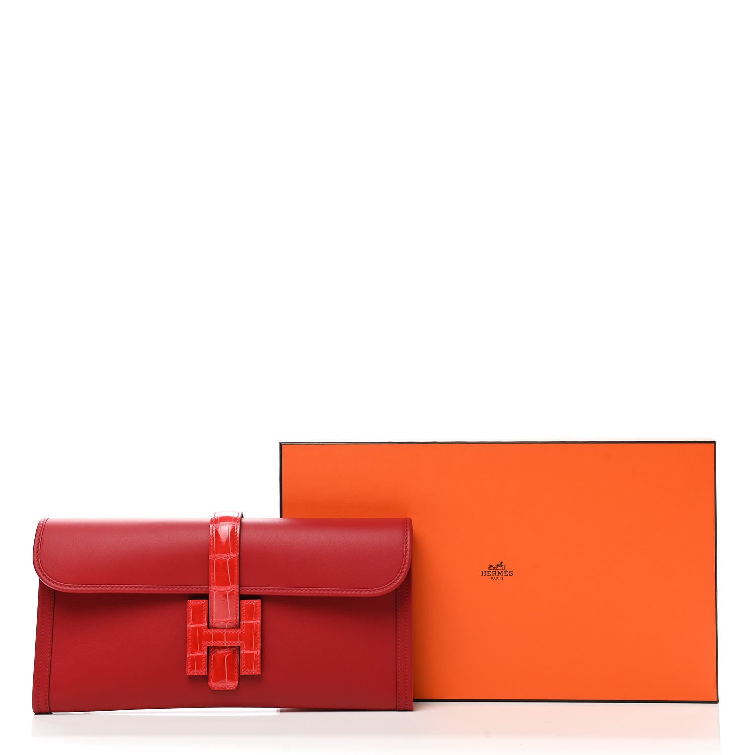 Hermes Swift Shiny Alligator Jige Elan Touch 29 Clutch Rouge De Coeur Rouge Piment 8 of 8