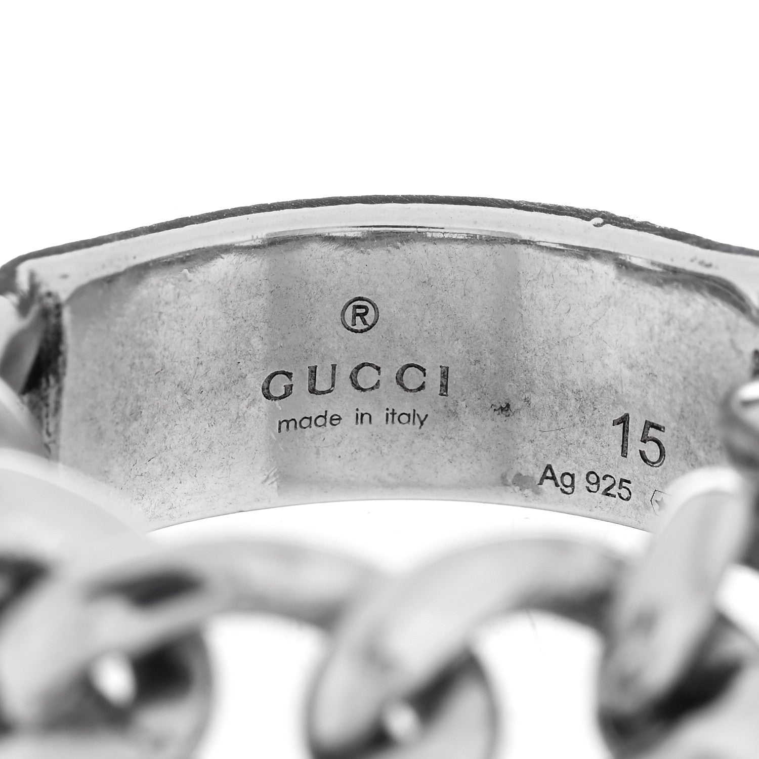 Gucci Sterling Silver Enamel Logo Chain Ring 55 7.25 Turquoise 4 of 5
