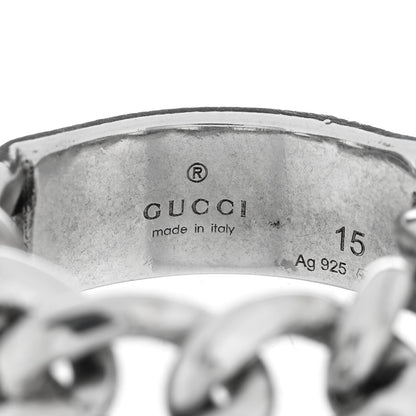 Gucci Sterling Silver Enamel Logo Chain Ring 55 7.25 Turquoise 4 of 5