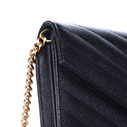 Saint Laurent Grain De Poudre Matelasse Chevron Monogram Chain Wallet Black 12 of 13