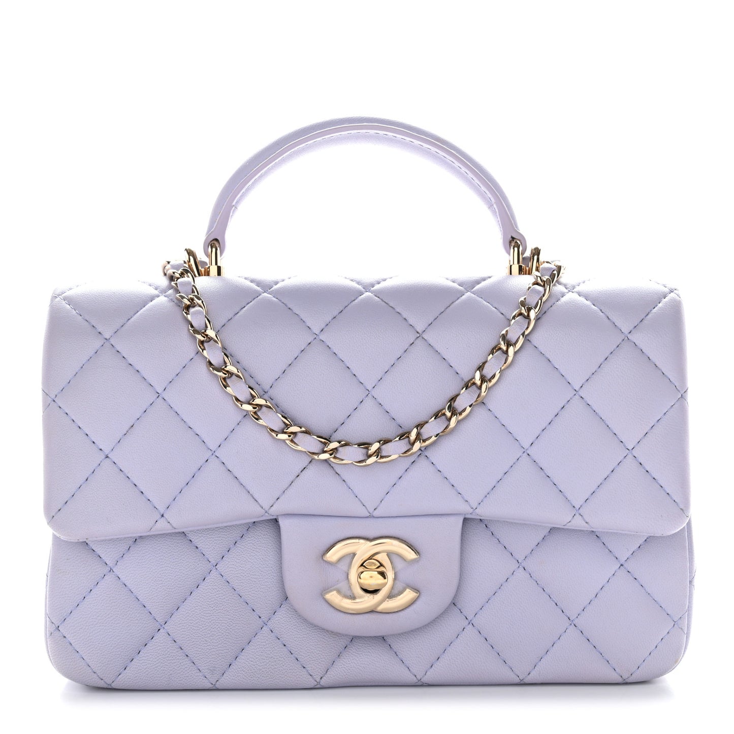 Lambskin Quilted Mini Top Handle Rectangular Flap Light Purple