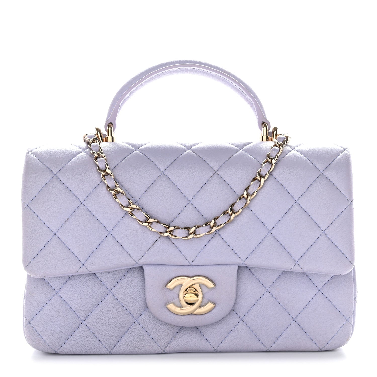 Chanel Lambskin Quilted Mini Top Handle Rectangular Flap Light Purple 3 of 31