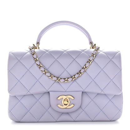 Chanel Lambskin Quilted Mini Top Handle Rectangular Flap Light Purple 3 of 31