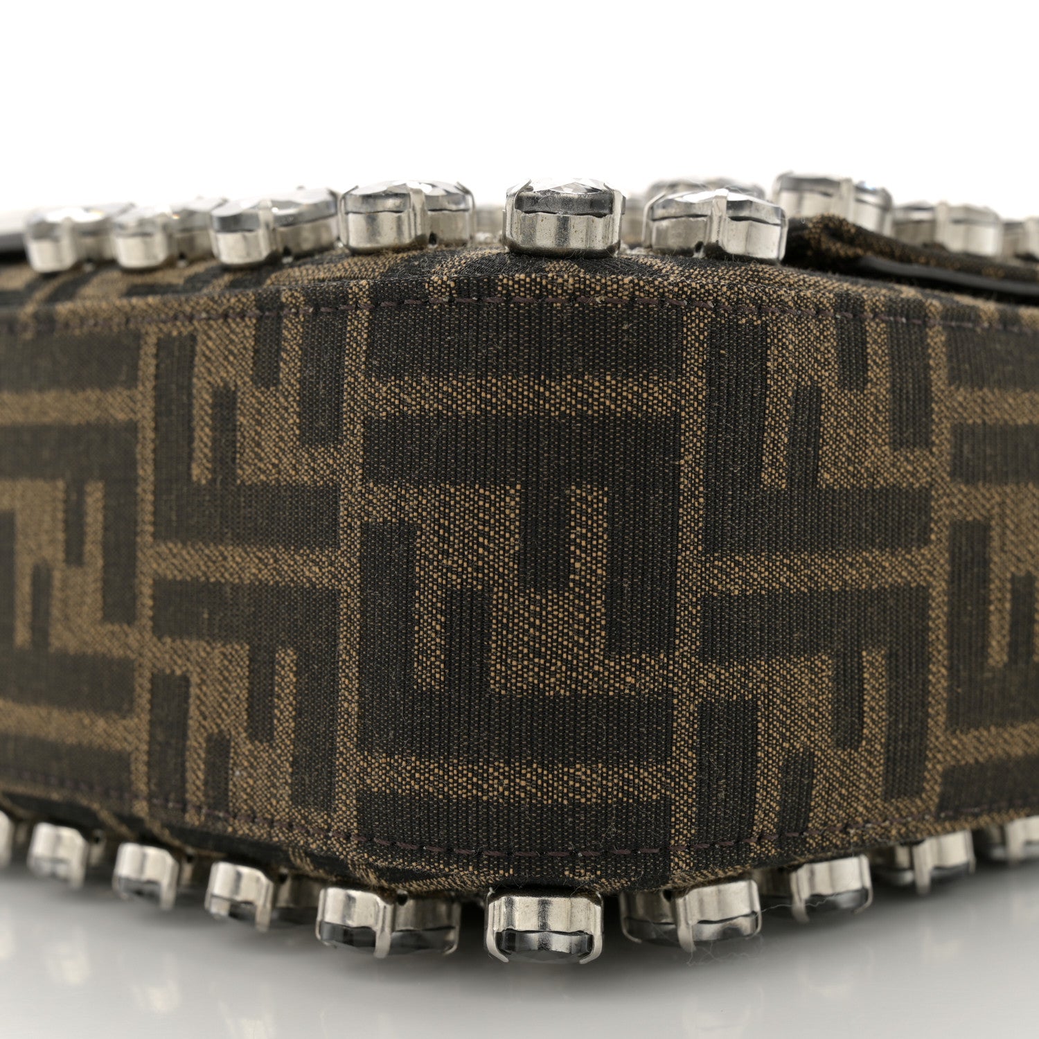 Fendi Fabric Jacquard FF 1974 Crystal Embellished Baguette Tobacco Moro Multicolor 10 of 11