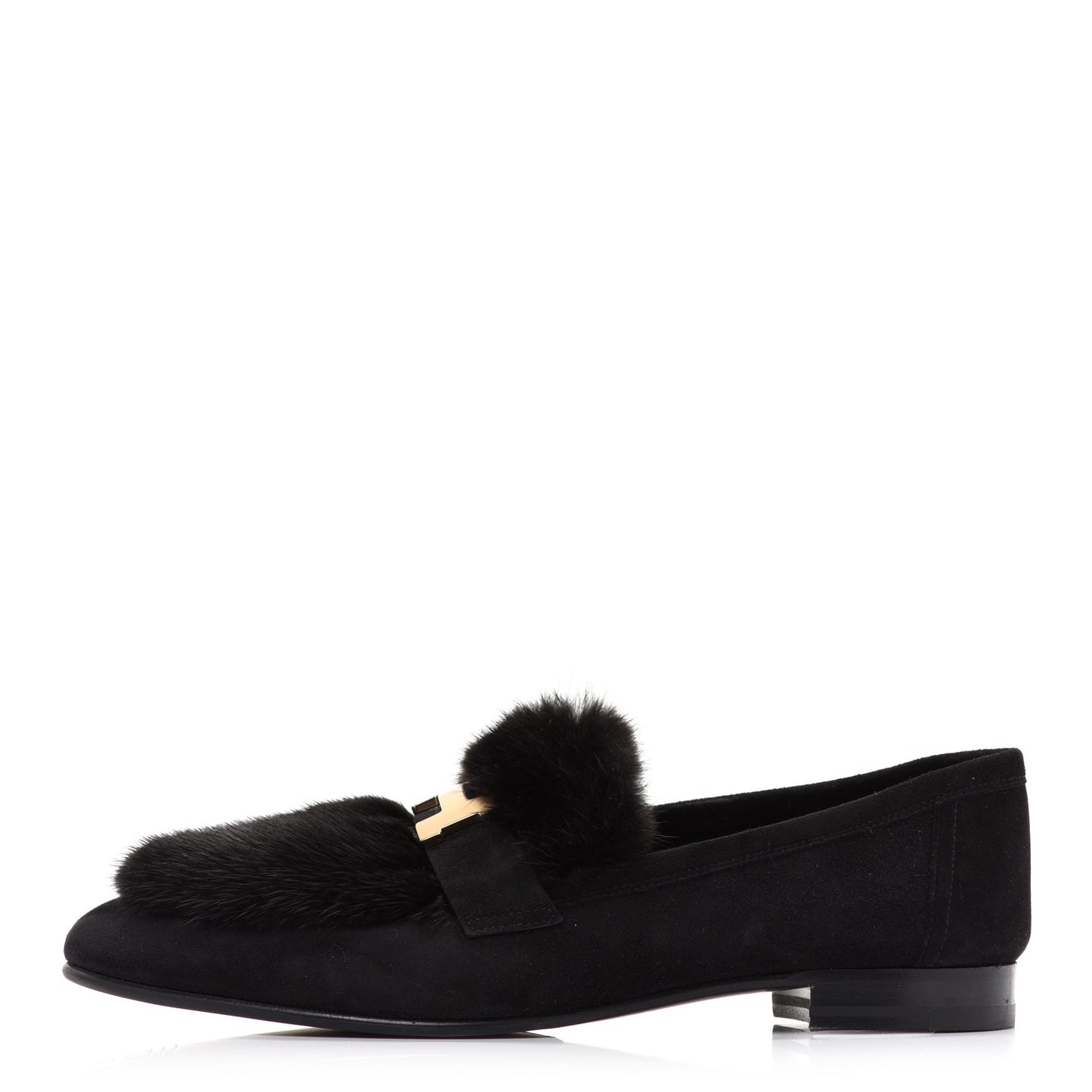 Mink Fur Suede Goatskin Paris Loafers 38.5 Black