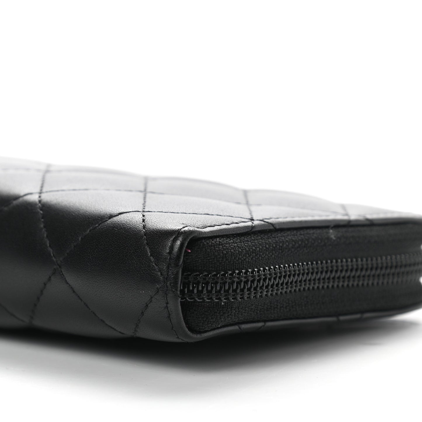 Calfskin Quilted Cambon Large Gusset Zip Around Wallet Black