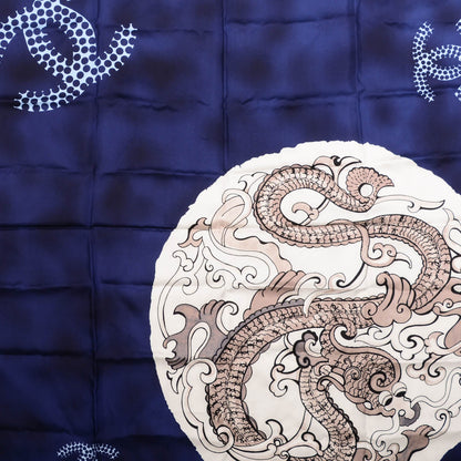 Chanel Silk Dragon CC Scarf Navy 1 of 4