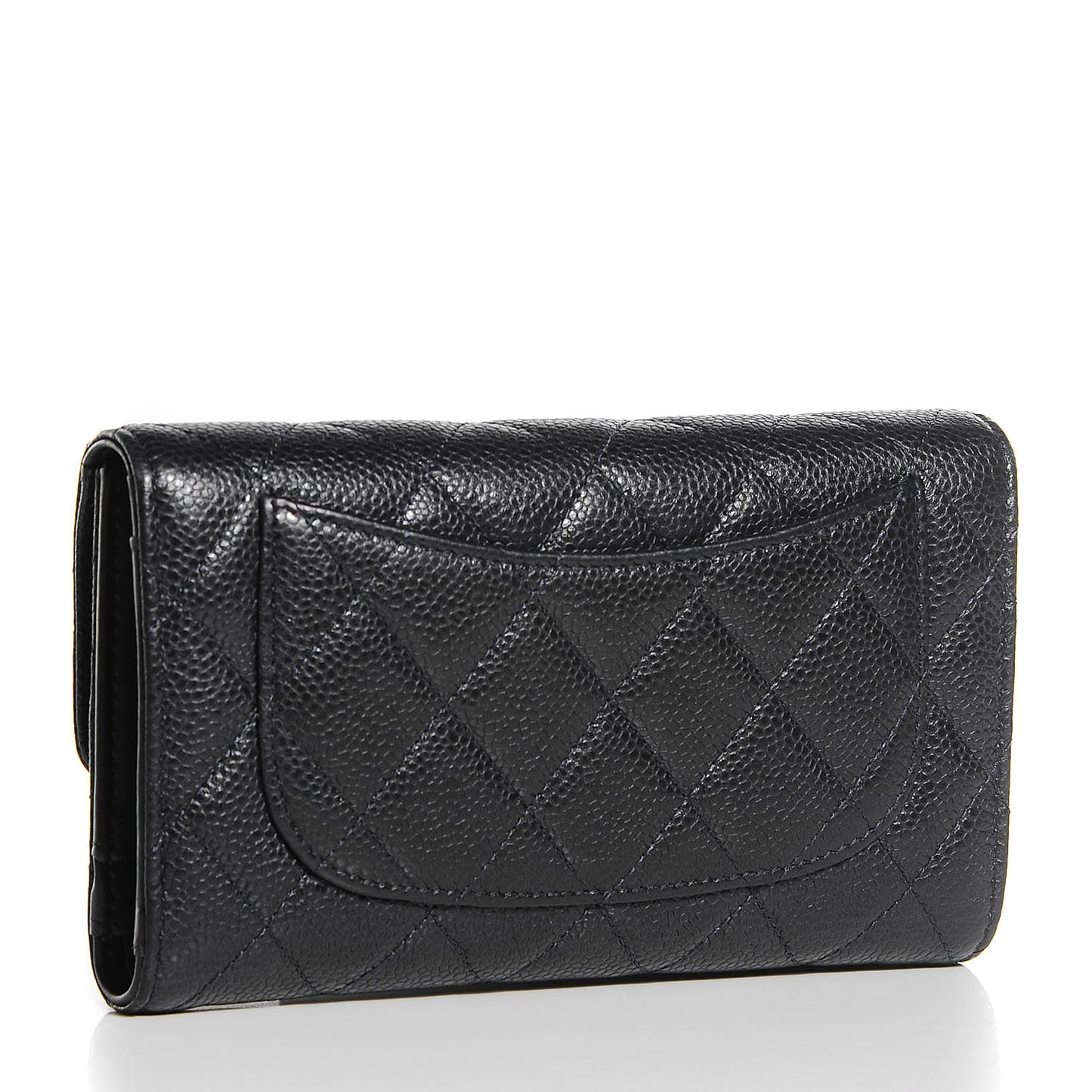 Caviar Quilted Large Flap Wallet Navy