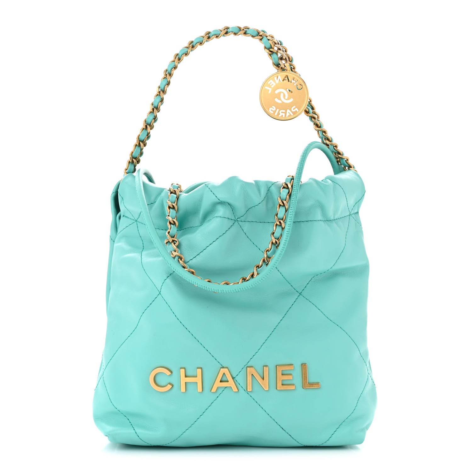 Chanel Shiny Calfskin Quilted Mini Chanel 22 Turquoise 1 of 10