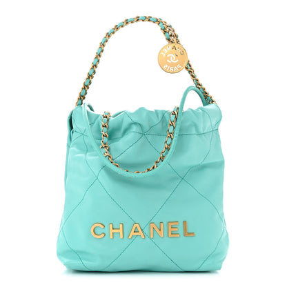 Chanel Shiny Calfskin Quilted Mini Chanel 22 Turquoise 1 of 10