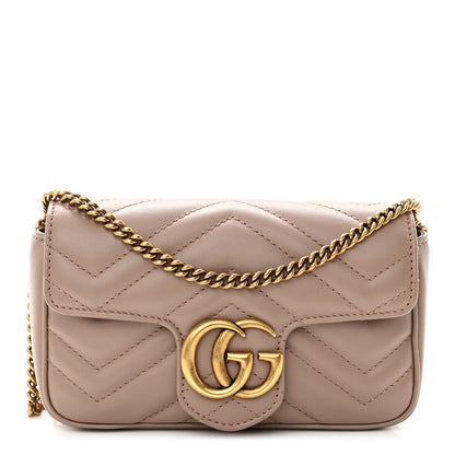 Gucci Calfskin Matelasse Super Mini GG Marmont Shoulder Bag Porcelain Rose 1 of 11
