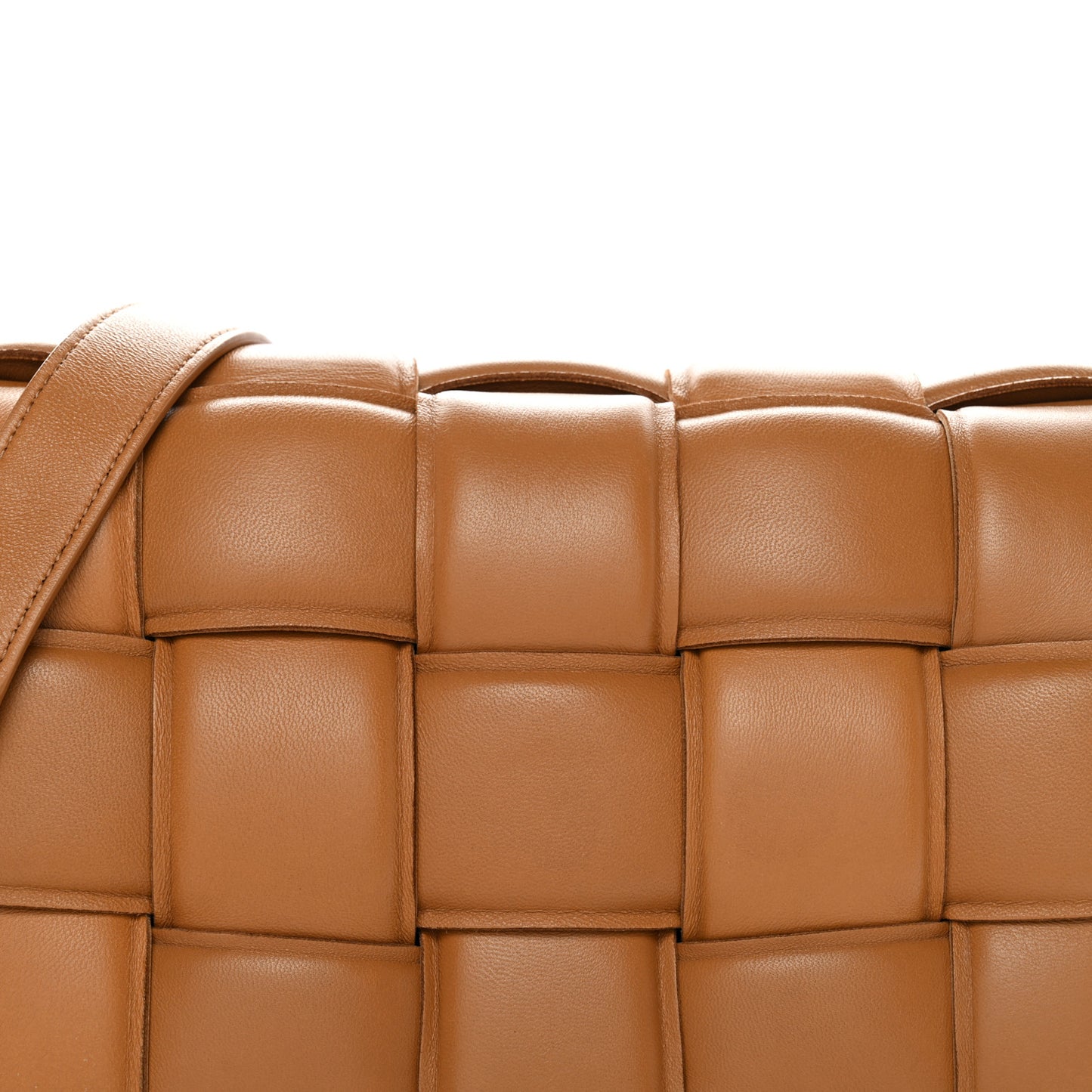 Nappa Maxi Intreccio Padded Cassette Crossbody Bag Caramel