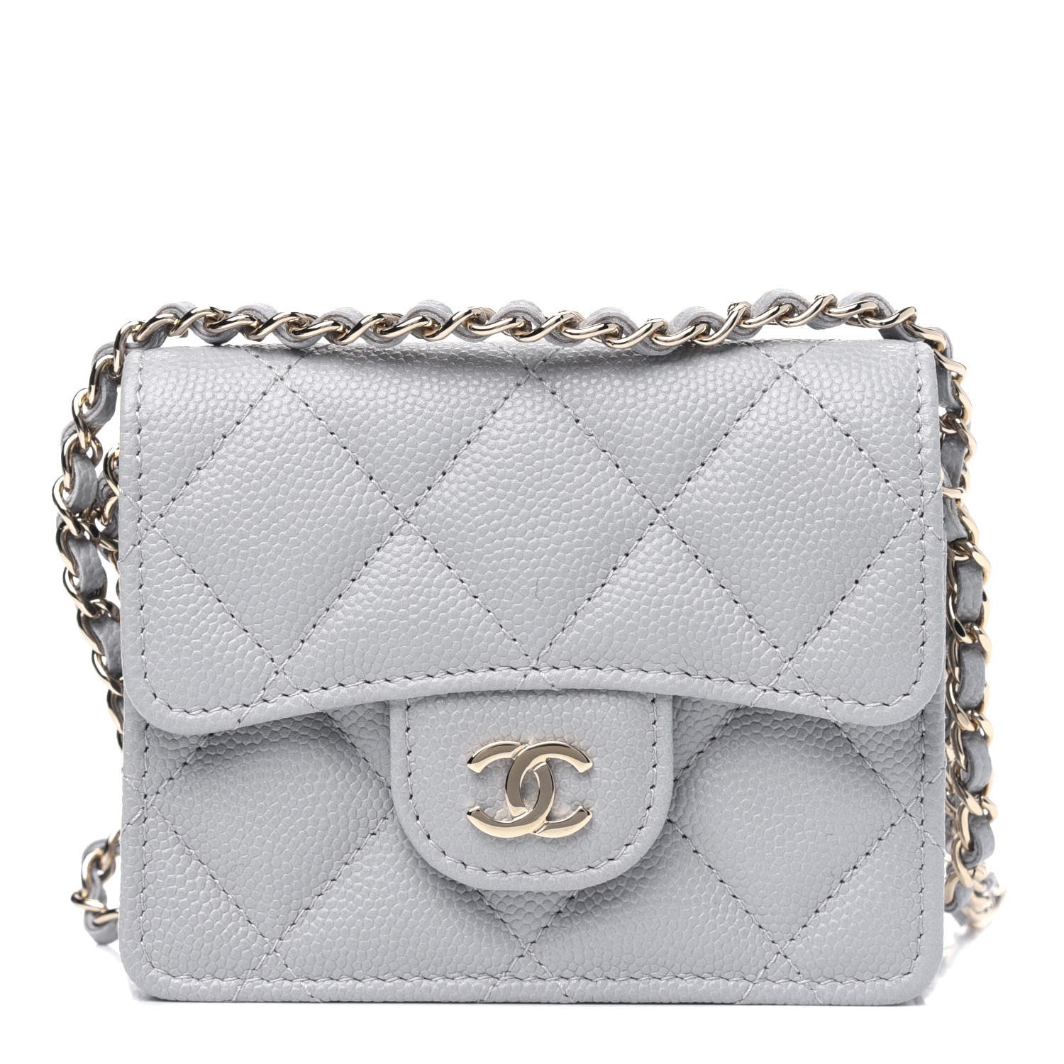 Chanel Caviar Quilted Flap Card Holder On Chain Grey 1 of 4