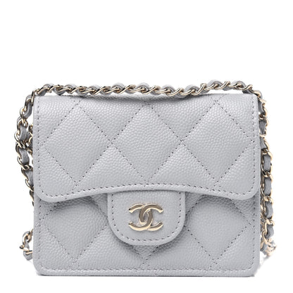 Chanel Caviar Quilted Flap Card Holder On Chain Grey 1 of 4