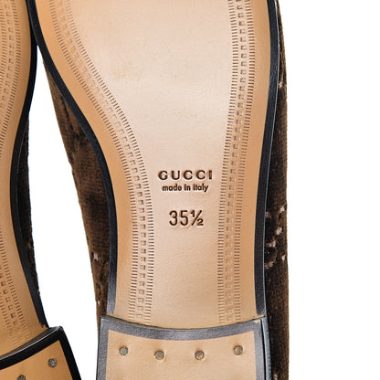 Gucci Velvet GG Monogram Horsebit Womens Jordaan Loafers 35.5 Brown Black 6 of 9