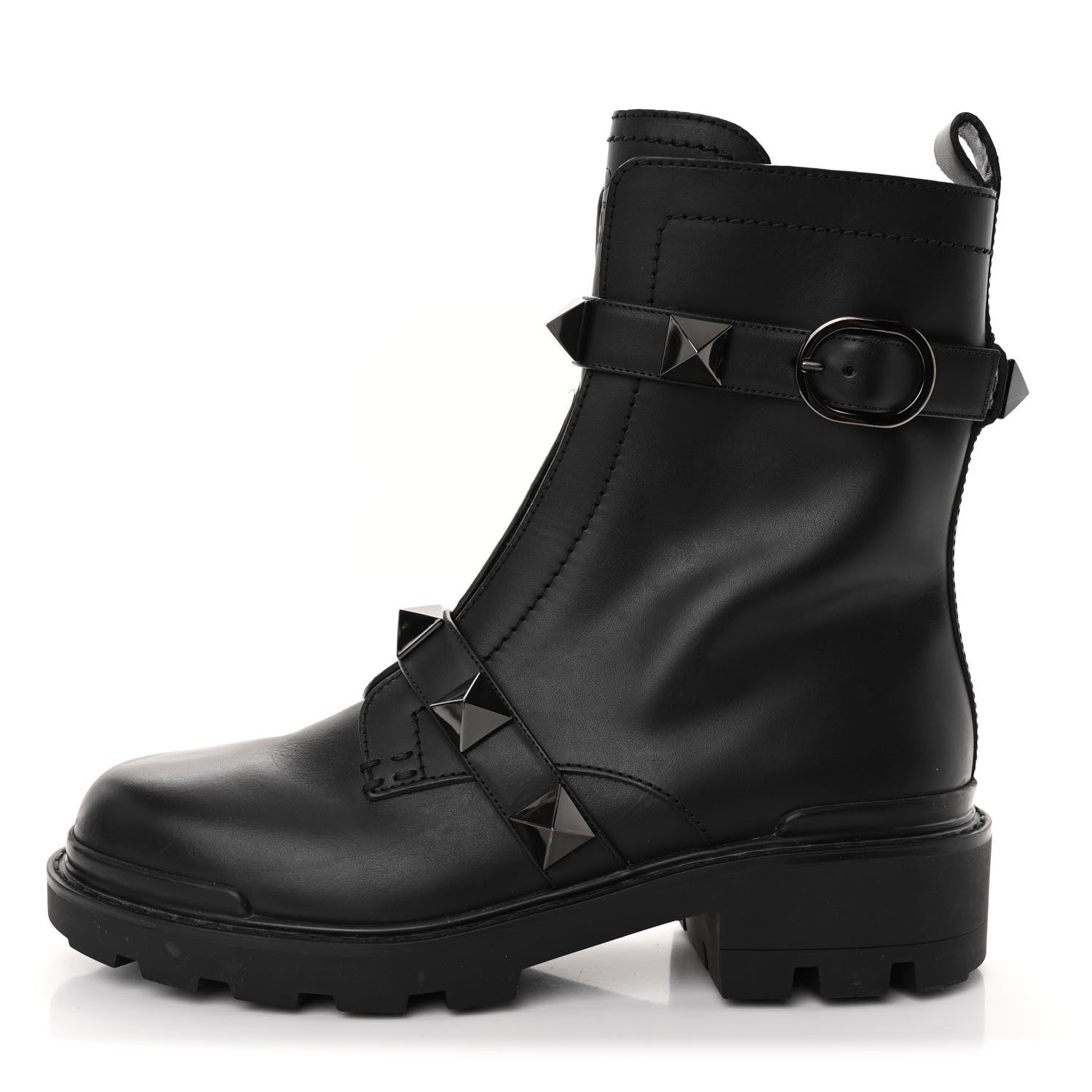 Valentino Garavani Calfskin Tonal Roman Stud 20/40mm Combat Boots 40 Black 1 of 13
