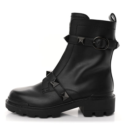 Valentino Garavani Calfskin Tonal Roman Stud 20/40mm Combat Boots 40 Black 1 of 13