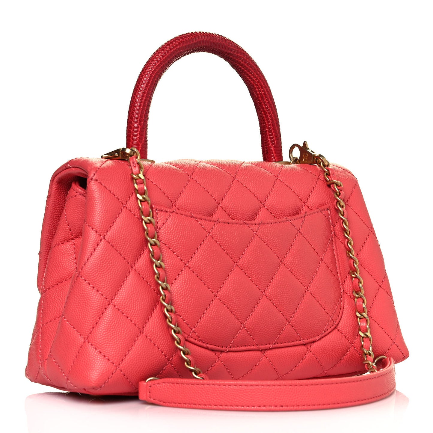 Caviar Lizard Embossed Quilted Mini Coco Handle Flap Pink