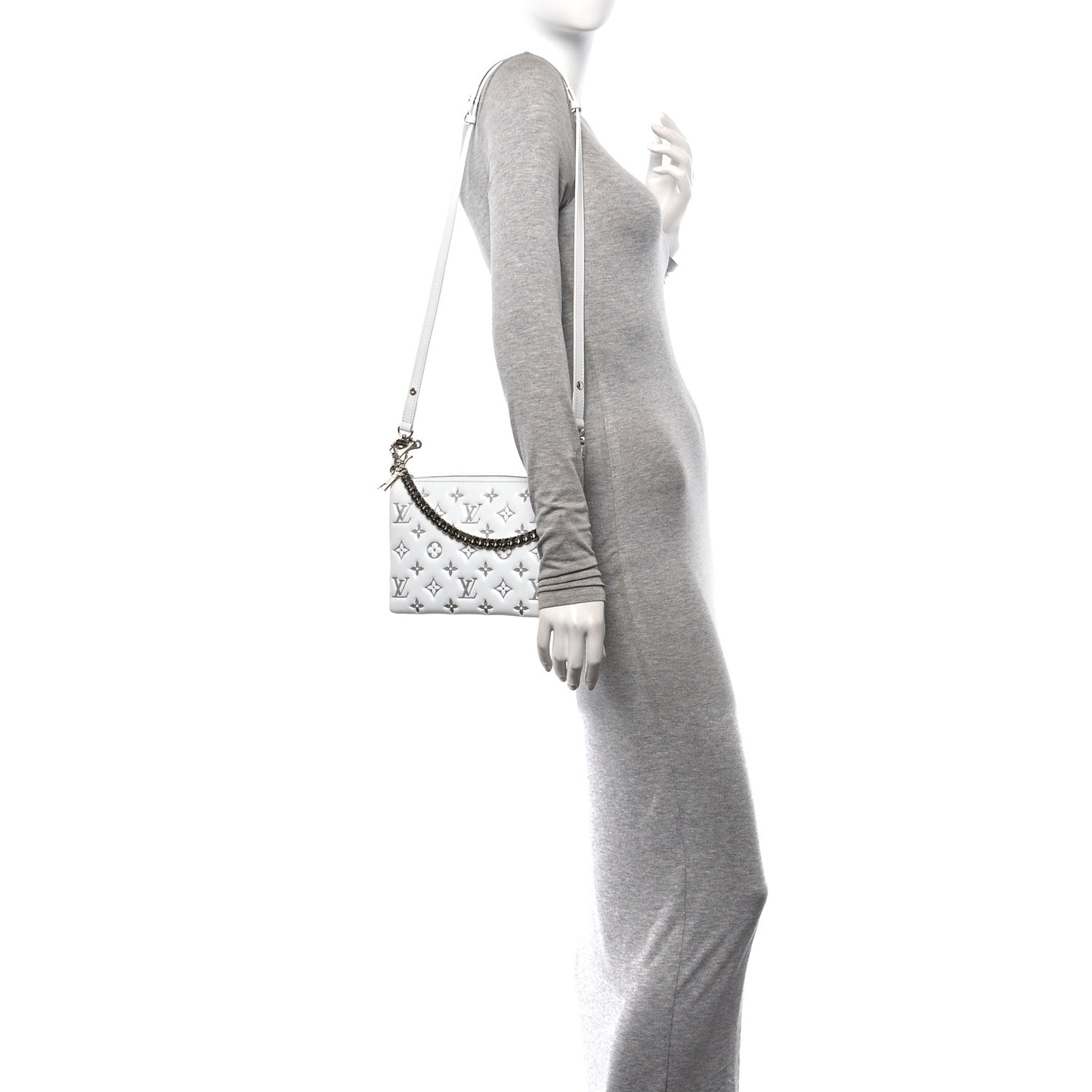 Lambskin Embossed Monogram Coussin BB  White Silver