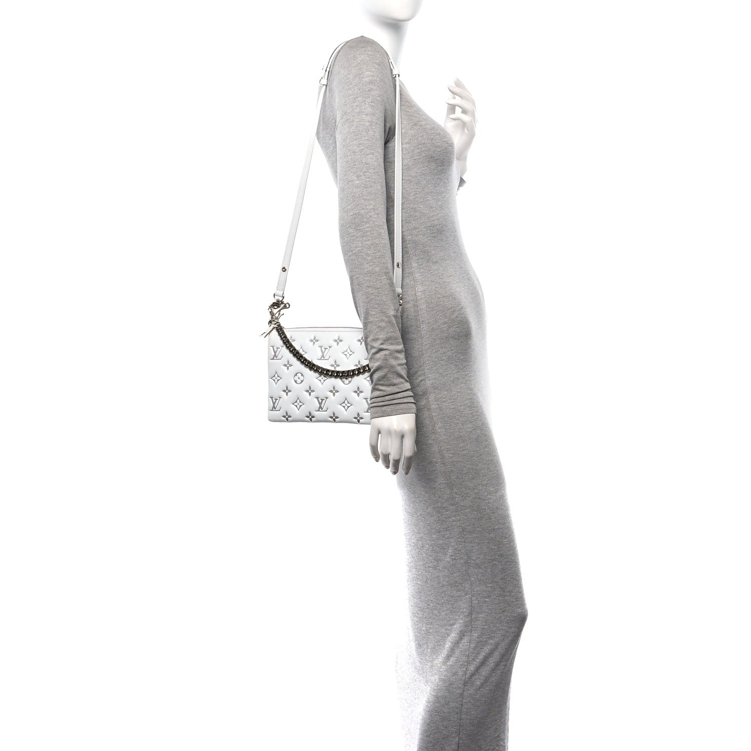 Louis Vuitton Lambskin Embossed Monogram Coussin BB  White Silver 2 of 11