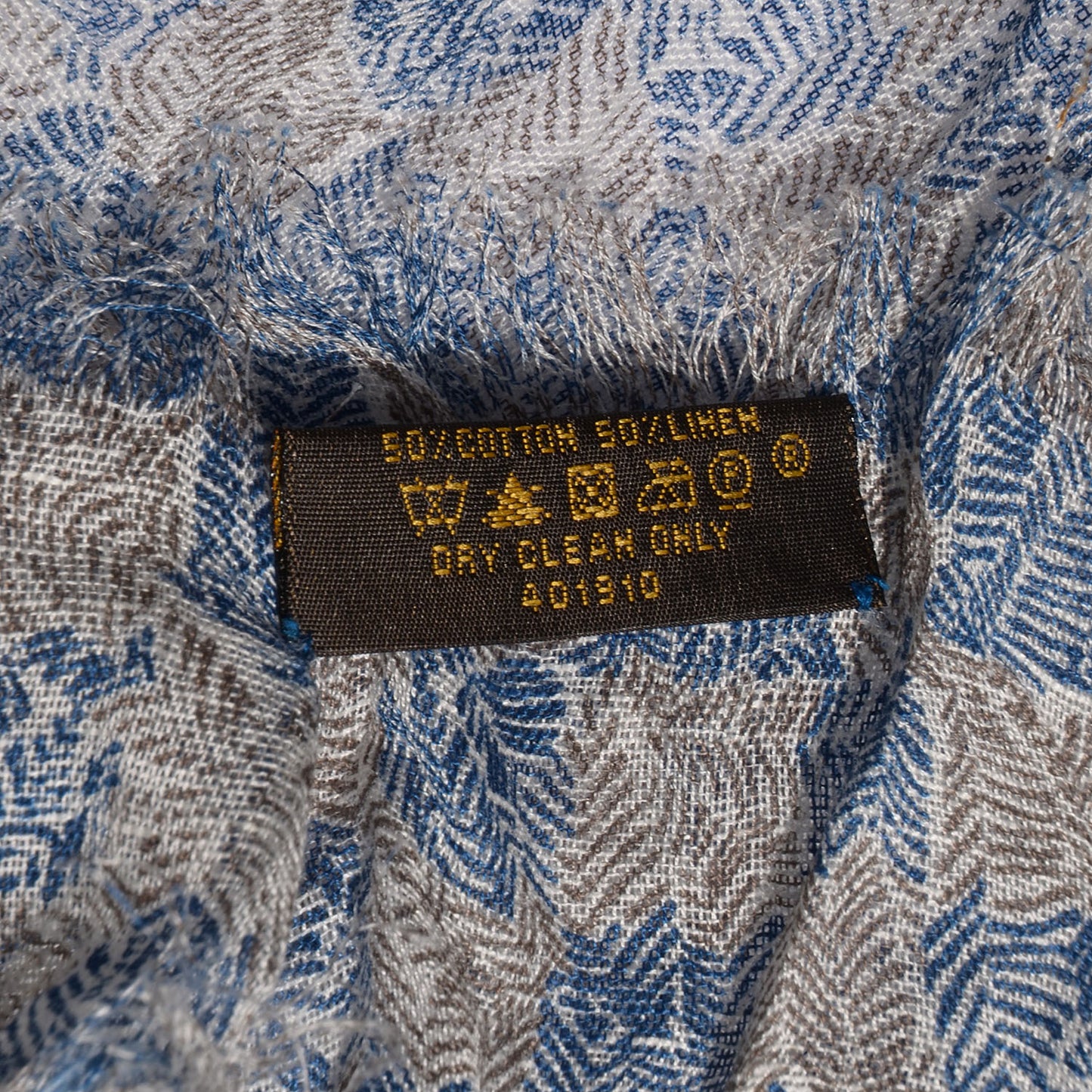 Cotton Linen Etole Damier Palm Stole Blue