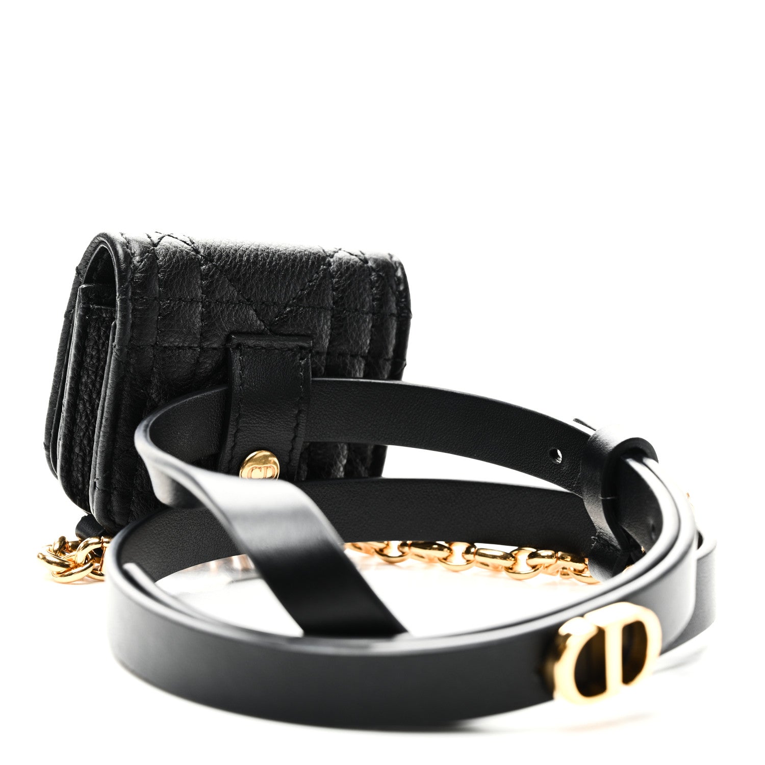 Christian Dior Supple Calfskin Cannage Caro Airpod Pro Case Belt 70 Black 2 of 13