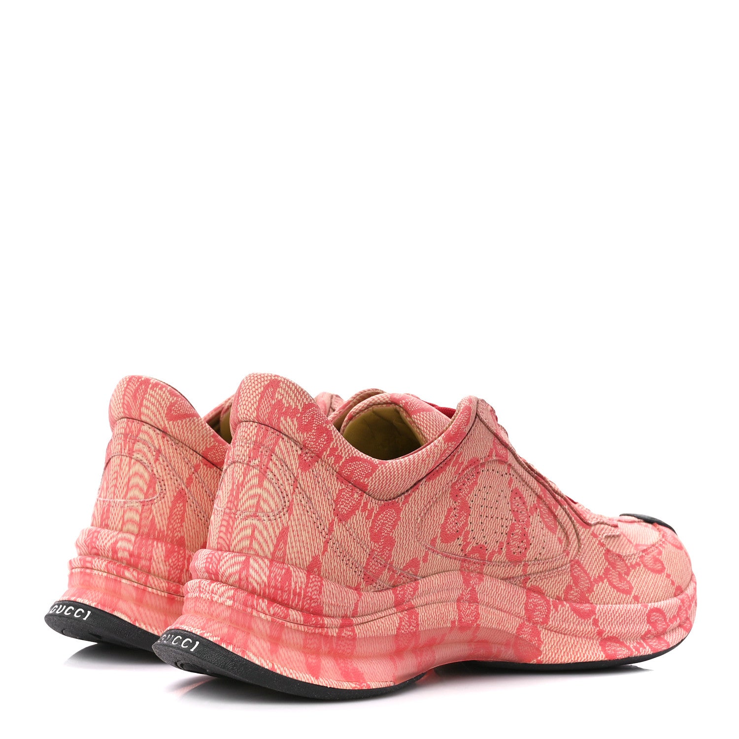Gucci Ultralight Plume Calfskin Monogram Printed Mens Gucci Run Sneakers 8 Beige Hibiscus Red 4 of 10