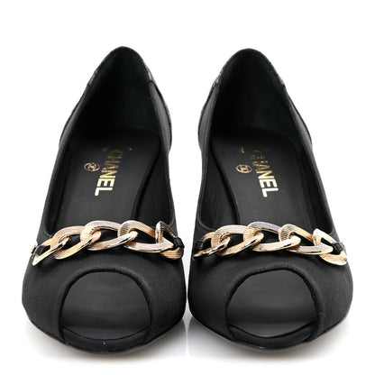 Chanel Nylon Lambskin Quilted Chain CC Pumps 40 Black 3 of 10