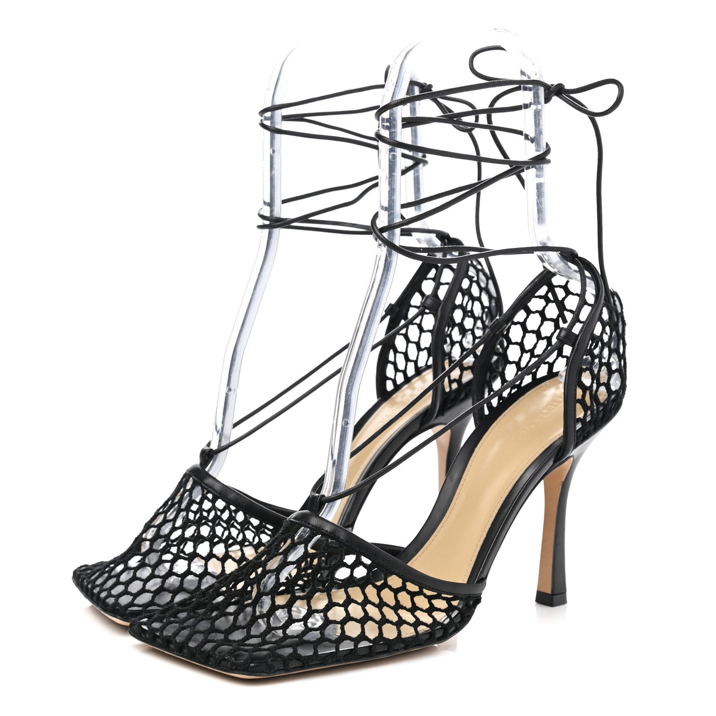 Mesh Nappa Stretch Ankle Tie Sandals 41 Black