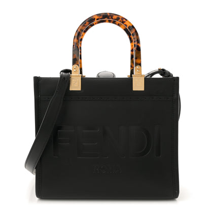 Fendi Vitello King Plexiglass Logo Embossed Small Fendi Sunshine Shopper Tote Black 1 of 9