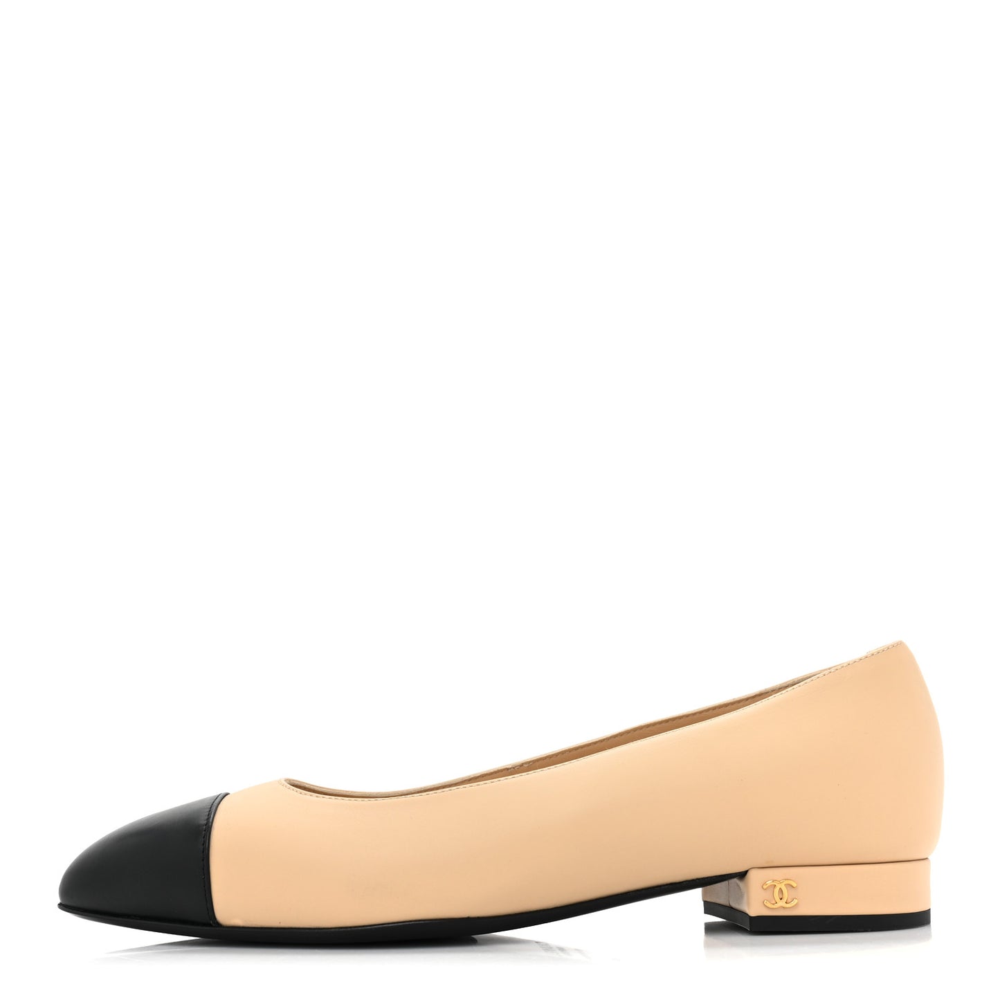 Lambskin Cap Toe CC Uniform Ballerina Flats 40 Beige Black