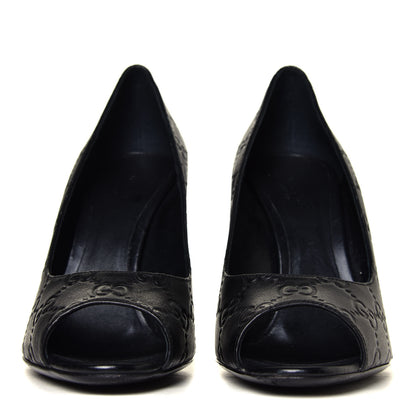 Gucci Guccissima Peep Toe Pumps 38 Black 8 of 14