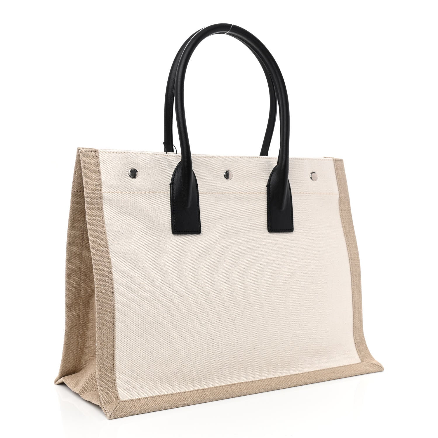 Saint Laurent Linen Calfskin Small Rive Gauche Tote Greggio Natural 3 of 10