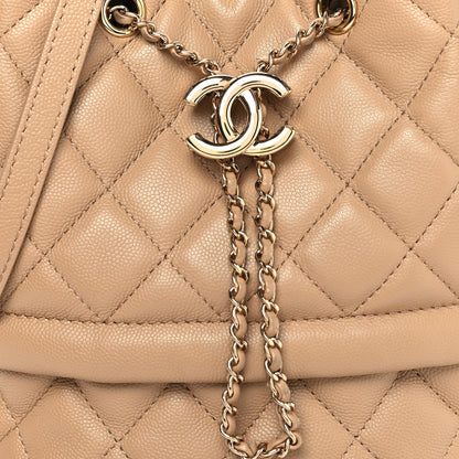 Chanel Caviar Quilted Rolled Up Bucket Drawstring Bag Beige 8 of 13
