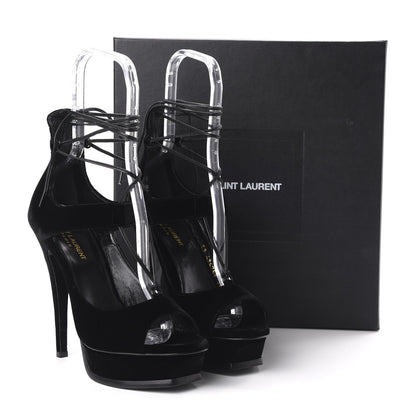 Saint Laurent Velluto Master Lace Up Tribute 105 Platform Sandals 39.5 Black 9 of 10