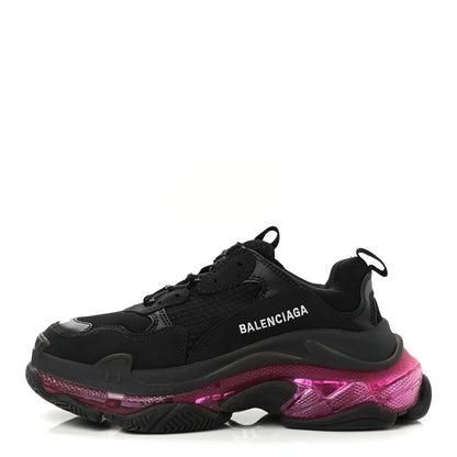 Balenciaga Fabric Mesh Clear Sole Womens Triple S Sneakers 38 Black Pink Neon 1 of 11