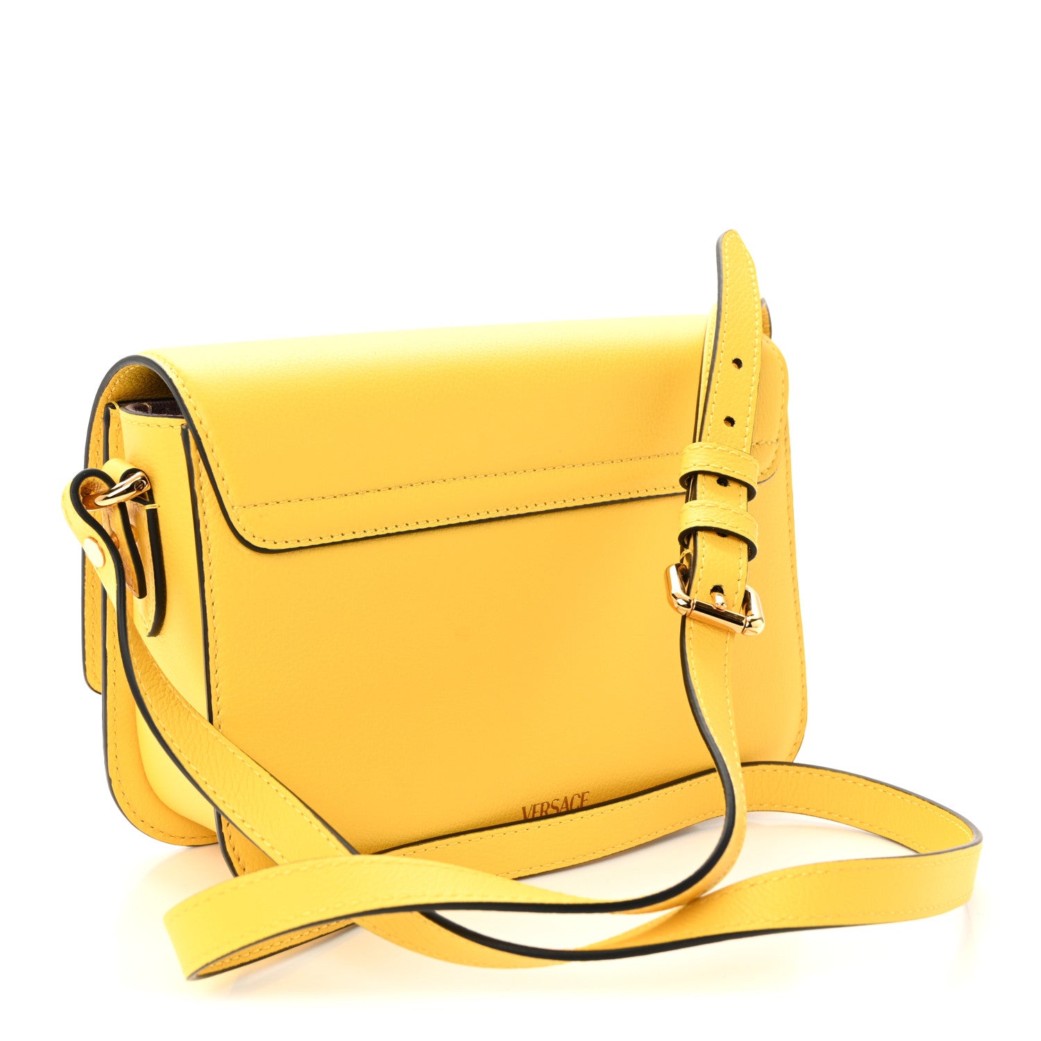 Versace Grained Calfskin La Medusa Flap Shoulder Bag Yellow 3 of 10
