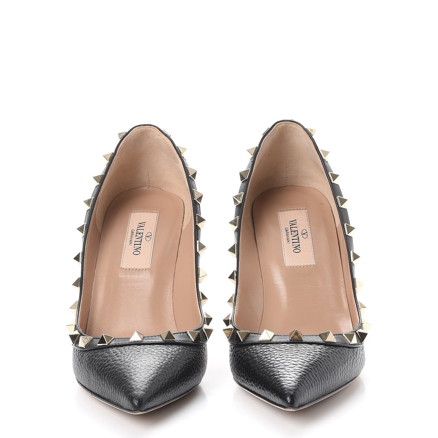 Pebbled Calfskin Rockstud 85mm Pumps 35.5 Black