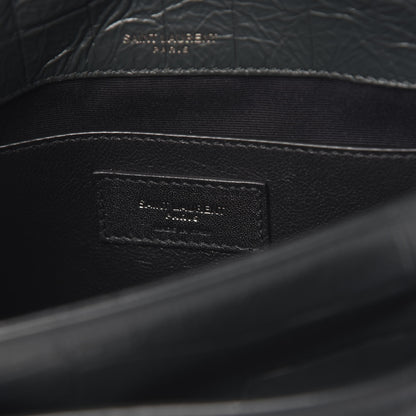 Saint Laurent Calfskin Crocodile Embossed Matelasse Monogram Baby Niki Chain Satchel Black 6 of 9