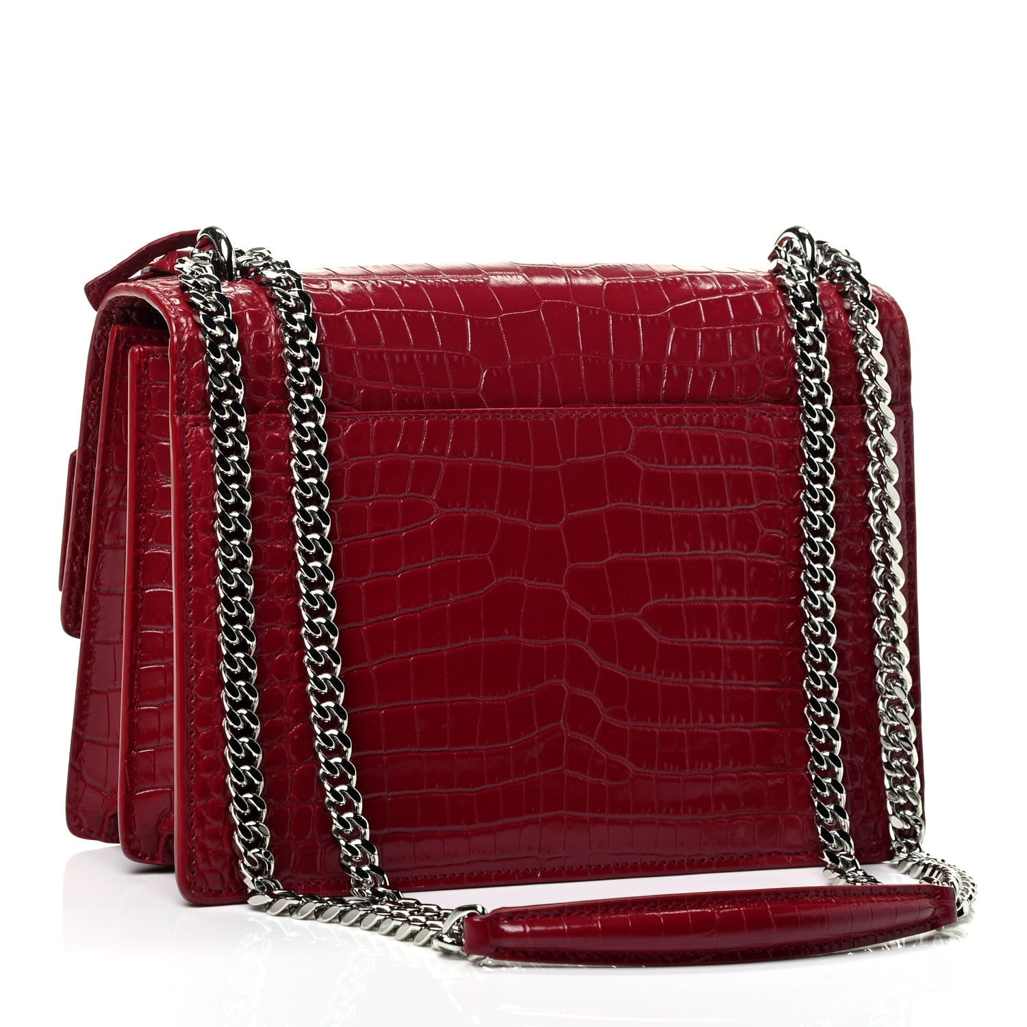 Saint Laurent Calfskin Crocodile Embossed Medium Monogram Sunset Rouge Eros 2 of 4