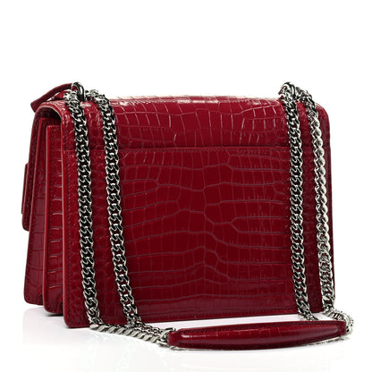 Saint Laurent Calfskin Crocodile Embossed Medium Monogram Sunset Rouge Eros 2 of 4